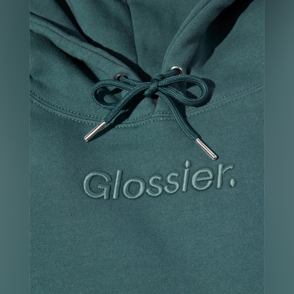 New & Limited! Glossier Embroidered Sage Green Hoodie Sweatshirt Size Medium NWT - Picture 2 of 7